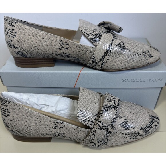 Sole Society So Tamani Women's Flat Loafers Tan Snakeskin Size 10 Runs Large - Picture 2 of 11